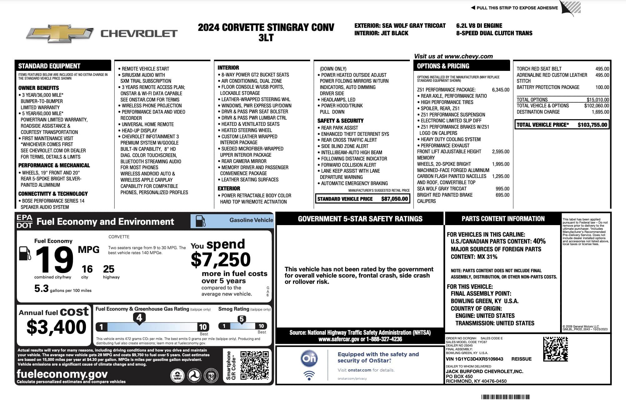 2024 Chevrolet Corvette Stingray For Sale